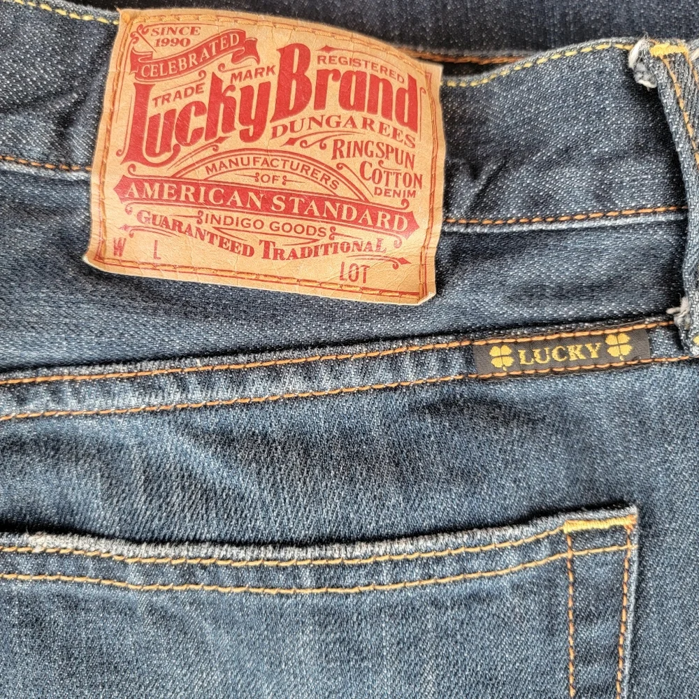 Men's Lucky Brand Dark Fade Relaxed Straight Leg Short Inseam Jeans Size 34